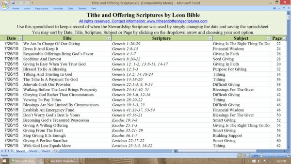 Tithe and Offering Excel spreadsheet