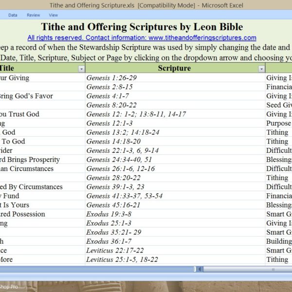 Tithe and Offering Excel spreadsheet